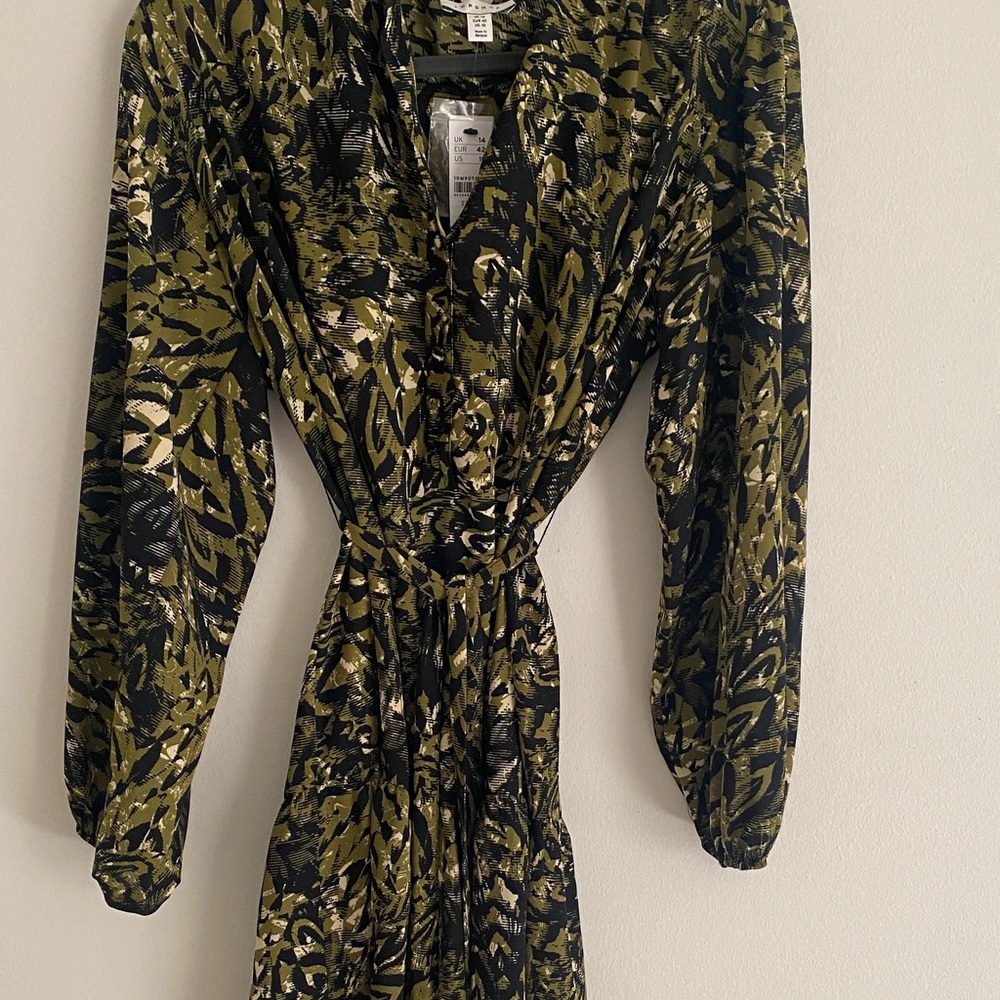 Topshop Olive and Black Long Sleeve Dress
